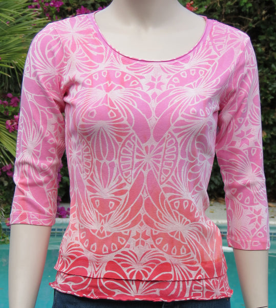 Art Deco Roll Up round neck Paper print- Pink (Petite sizing)