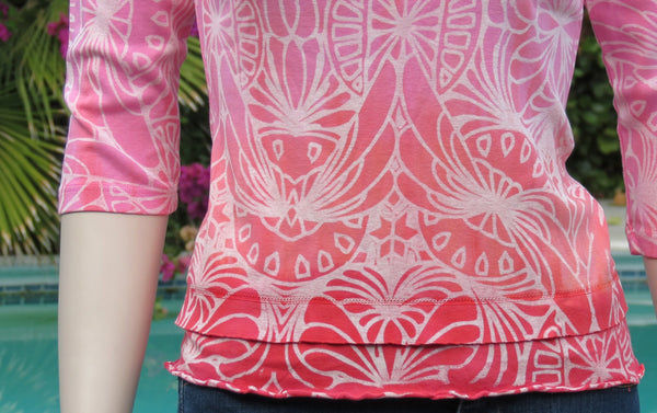Art Deco Roll Up round neck Paper print- Pink (Petite sizing)