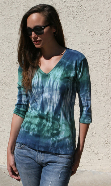 Oak Wash V Neck - Navy/Emerald
