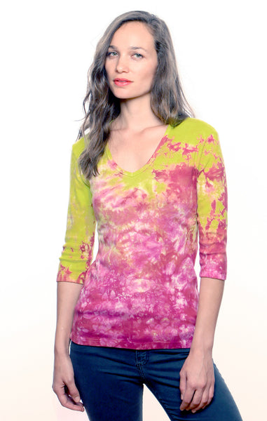 Carrera wash V neck - Fuchsia/Lime