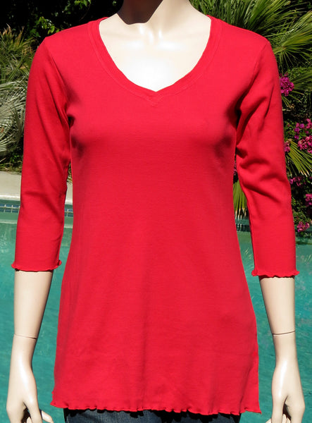 Solid V-Neck Tunic - Red