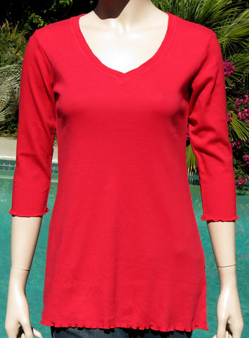 Solid V-Neck Tunic - Red