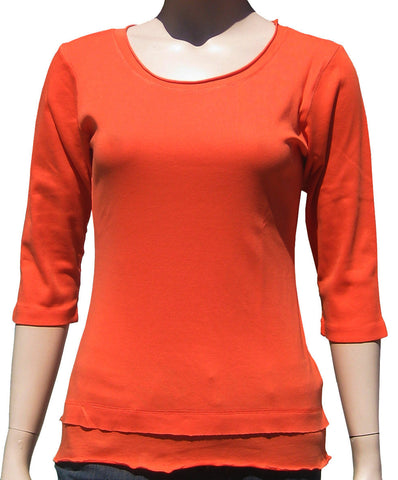 Solid Roll up Round-Neck Top - Orange