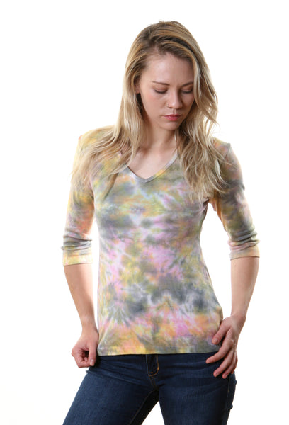 Botanical wash V neck - Pink/Sage/Yellow