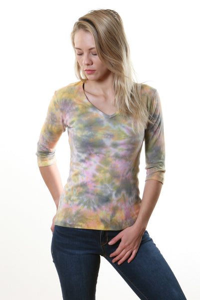 Botanical wash V neck - Pink/Sage/Yellow