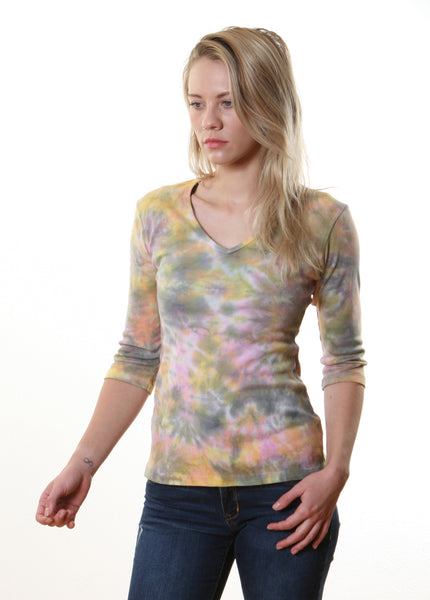 Botanical wash V neck - Pink/Sage/Yellow