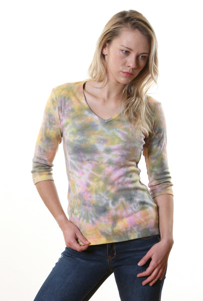 Botanical wash V neck - Pink/Sage/Yellow