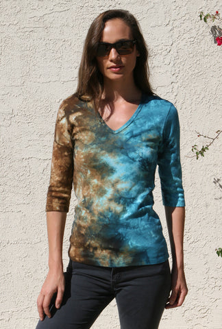 Carrera wash V neck - Brown/Teal