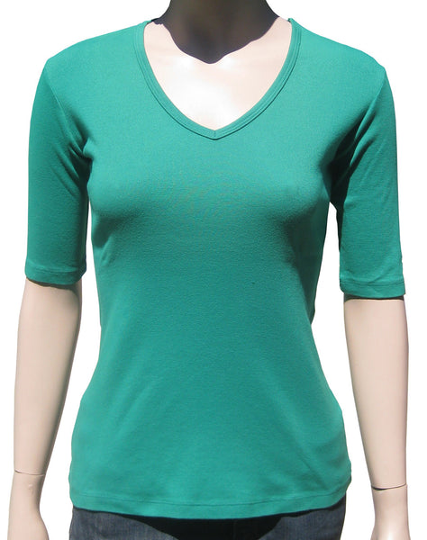 Solid V-Neck Elbow Sleeve - New Emerald