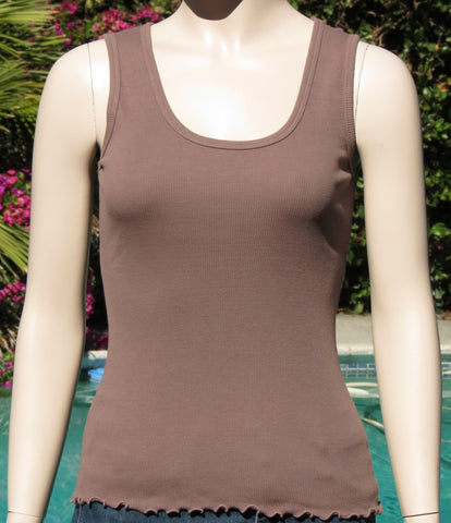 Solid Ribbed Scoop Tank top - Moss Brown