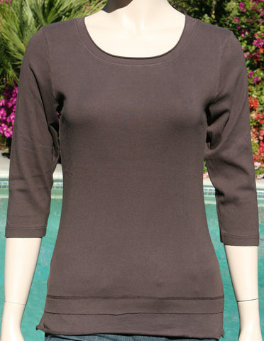 Solid Role up Round-Neck Top - Coffee Brown