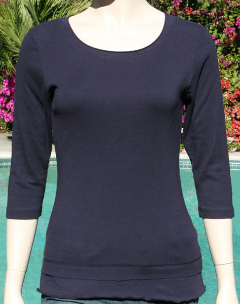 Solid Roll up Round Neck Top -  Ink