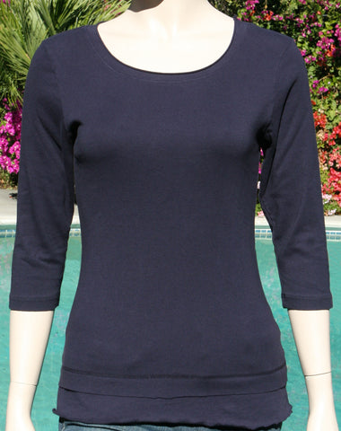 Solid Roll up Round Neck Top -  Ink
