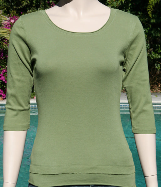 Solid Roll up Round-Neck Top - Olive
