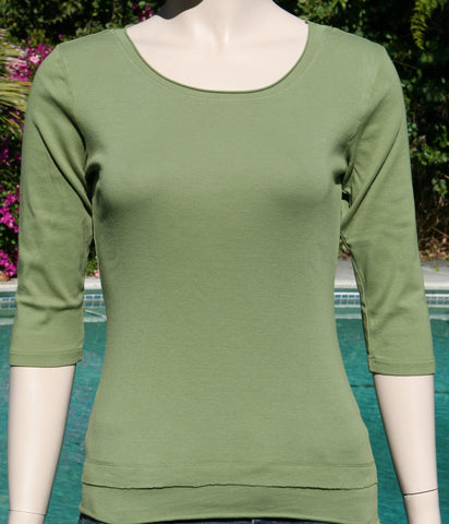 Solid Roll up Round-Neck Top - Olive