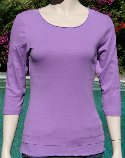 Solid Roll up Round-Neck Top - New Orchid