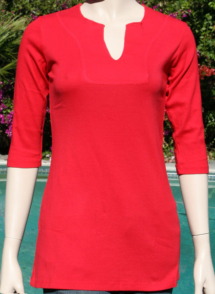 Solid Split Round-neck tunic - Red