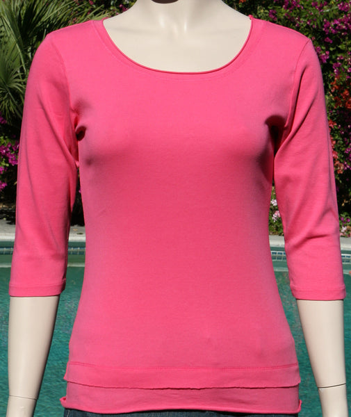 Solid Roll up Round-Neck Top -  Watermelon