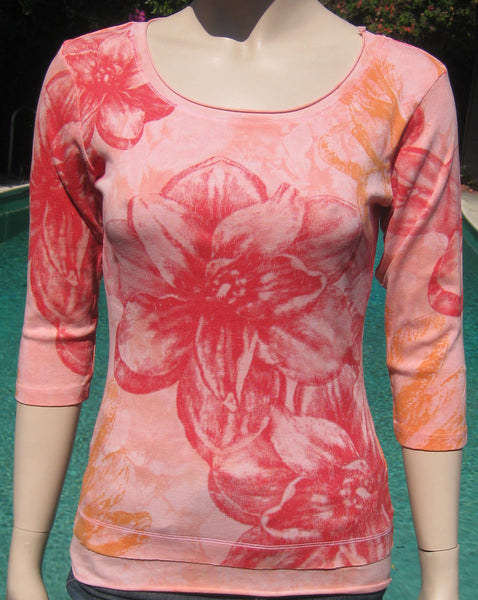 Fiesta Flowers Roll up Round neck- Red/Coral/orange