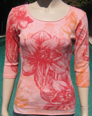 Fiesta Flowers Roll up Round neck- Red/Coral/orange
