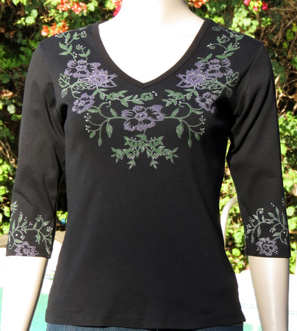 Flower Print Neckline Top (Petite sizing)