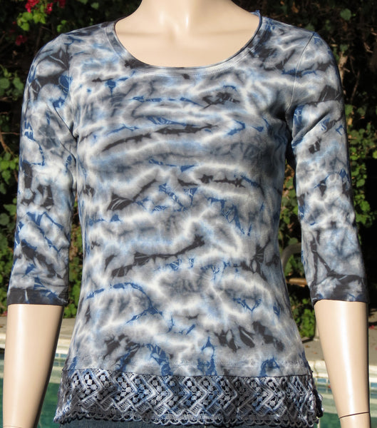 Lace Hem Crinkle wash - Charcoal/Blue (Petite sizing)