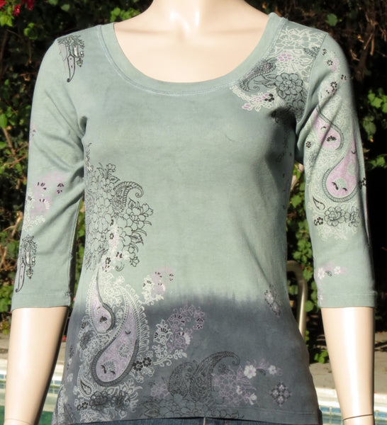Paisley Floral Dip Dye Scoop neck - Olive/Charcoal (Petite sizing)