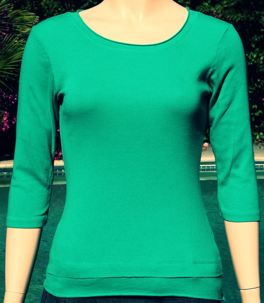 Solid Roll up Round-Neck Top -  Emerald 2