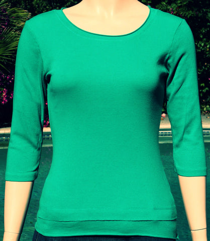 Solid Roll up Round-Neck Top -  Emerald 2