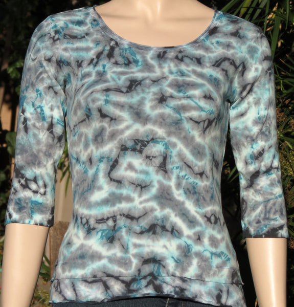 Roll Up round neck Crinkle wash - Charcoal/Turquoise (Petite sizing)