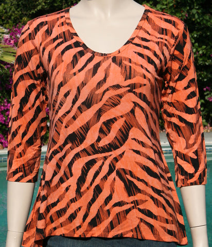 Oval neck Zebra print top - Orange