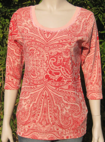 Round Neck Top Royal Paisley - Peach/Red