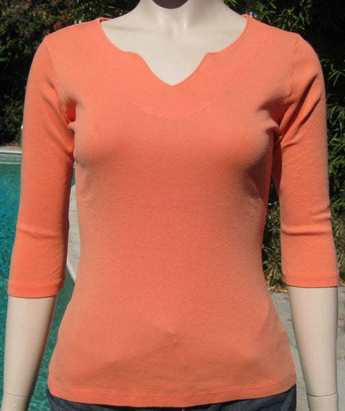 Solid Split V neck top - Jiva Orange