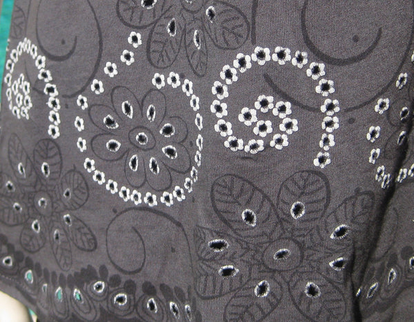 Sleeveless Long Tunic - Whimsical Flowers Charcoal/White