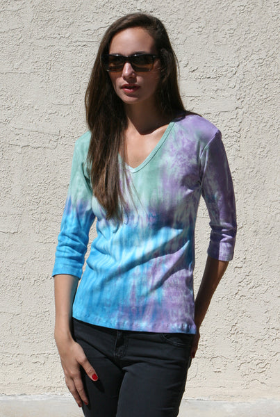 Revival wash V neck - Turq/Lilac/Emerald
