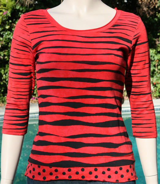 Stripes and Dots  Roll up round-neck - Black/Red