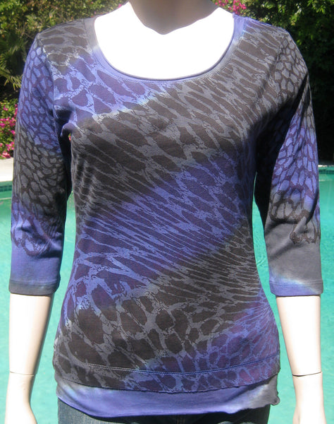 Leopard Stripes Roll up round-neck - Charcoal/Purple