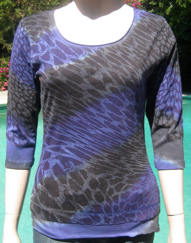 Leopard Stripes Roll up round-neck - Charcoal/Purple
