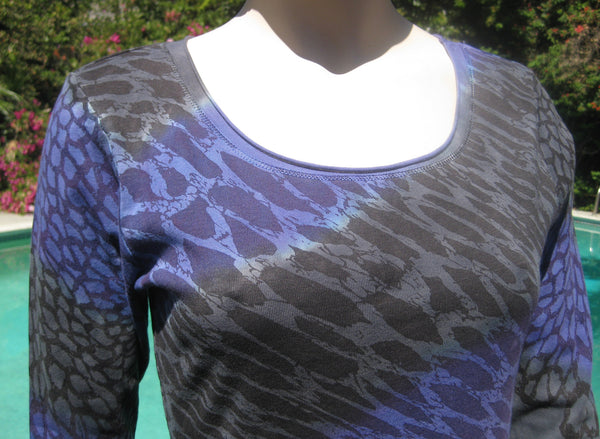 Leopard Stripes Roll up round-neck - Charcoal/Purple