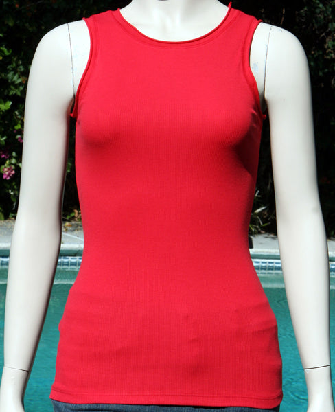 Solid Round-Neck Tank Top - Red