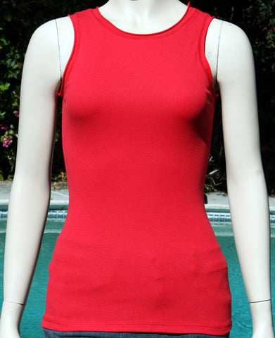 Solid Round-Neck Tank Top - Red