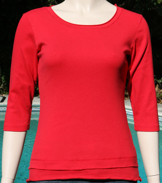 Solid Role up Round-Neck Top - Red