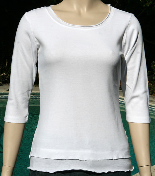 Solid Roll up Round-Neck Top - White