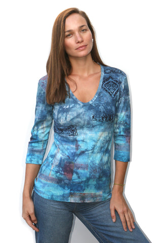 Tropicana V neck - Turquoise/Navy