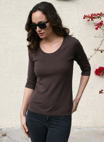 Solid Round-Neck Top - Coffee Brown