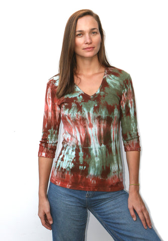 Oak wash V neck - Olive/Rust
