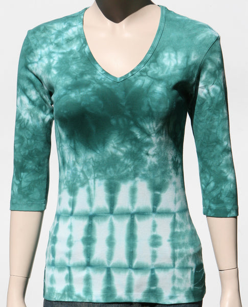 Crystal Tie Dye V neck - Emerald