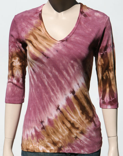 Diagonal wash V neck - Burgundy/Brown