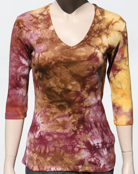 Carrera wash V neck - Burgundy/Brown/Gold