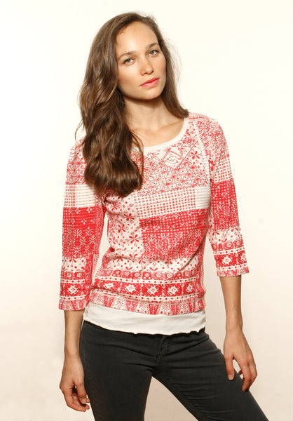 Bandana Layered Hem top - Red/White